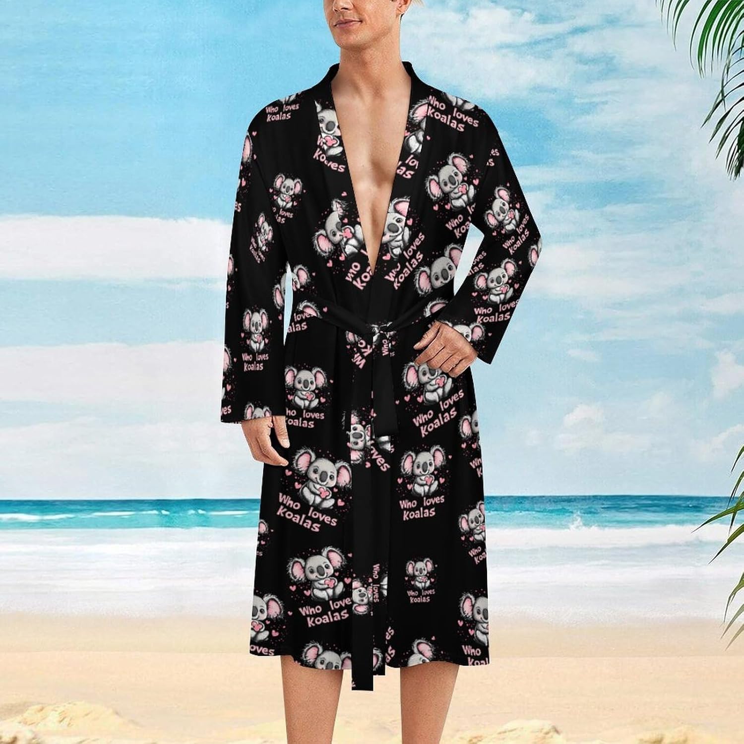 Who Loves Koala Mens Robe Long Bathrobe for Women Bath Robes Lightweight Soft Printed Sleepwear