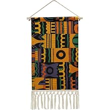African Ethnic Pattern Wall Tapestry Boho Vertical Tapestry Wall Hanging Large Tapestries Aesthetic with Tassel Wall Decor Long Tapestries for Bedroom Living Room Dorm Home Decoration 19.6x10 Inch