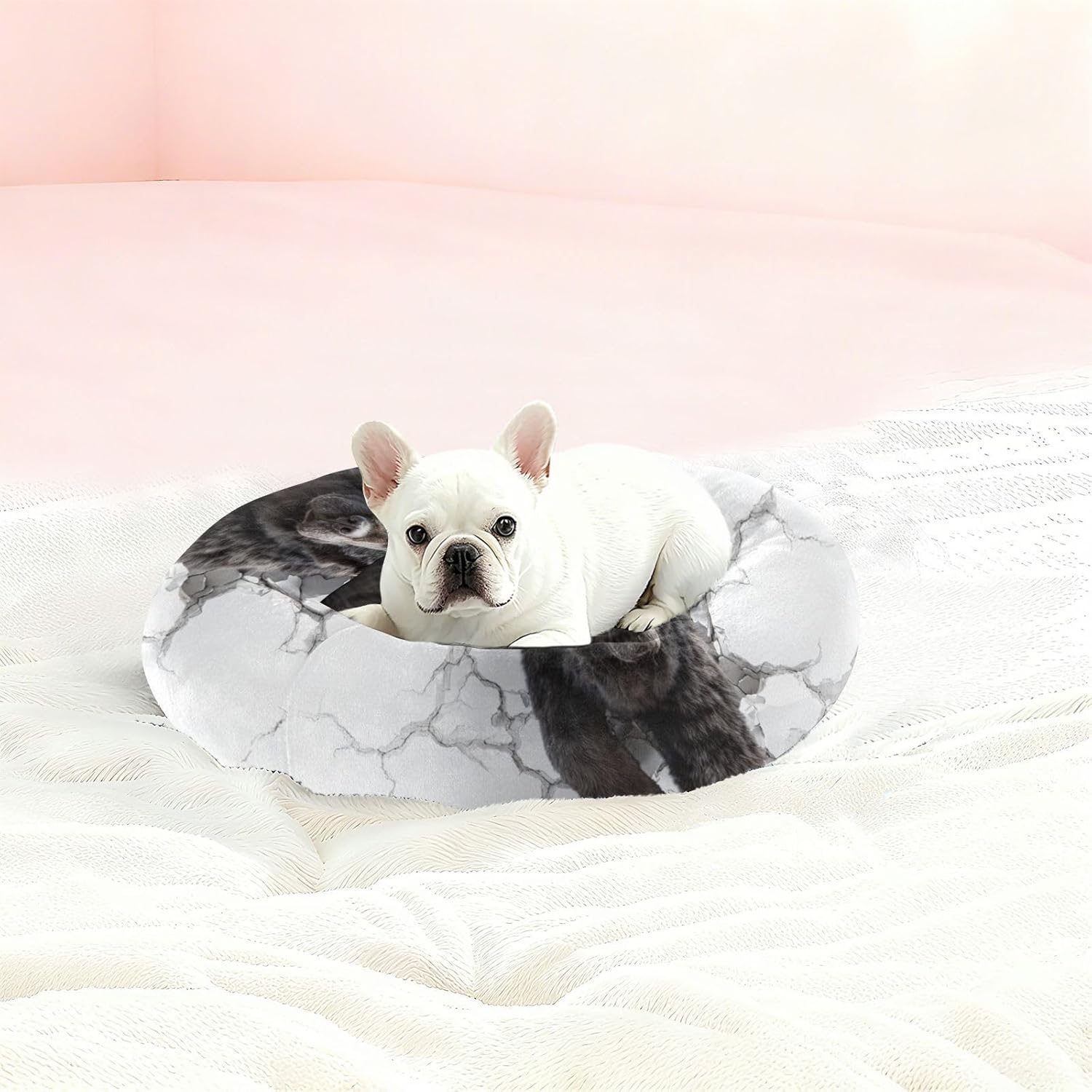 Black Dog Marble Wall Pet Cat Beds Donut Cuddler Dog Pillow Bed for Extra Small Size Pets Supplies M
