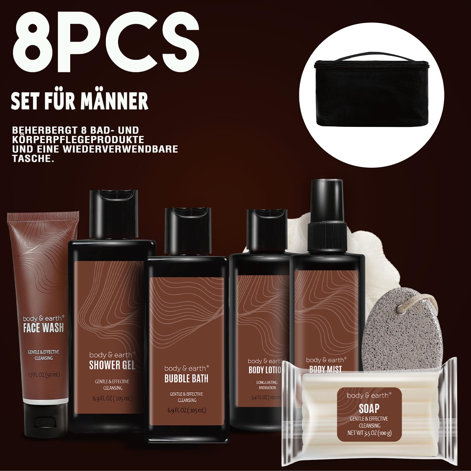 Geschenke für Männer, BODY & EARTH Gift Baskets für Männer Reinigen Geschenkeset für Männer, 8-teiliges Sandelholz Duft Herren Geschenkset, Geburtstagsgeschenke, Vatertagsgeschenk