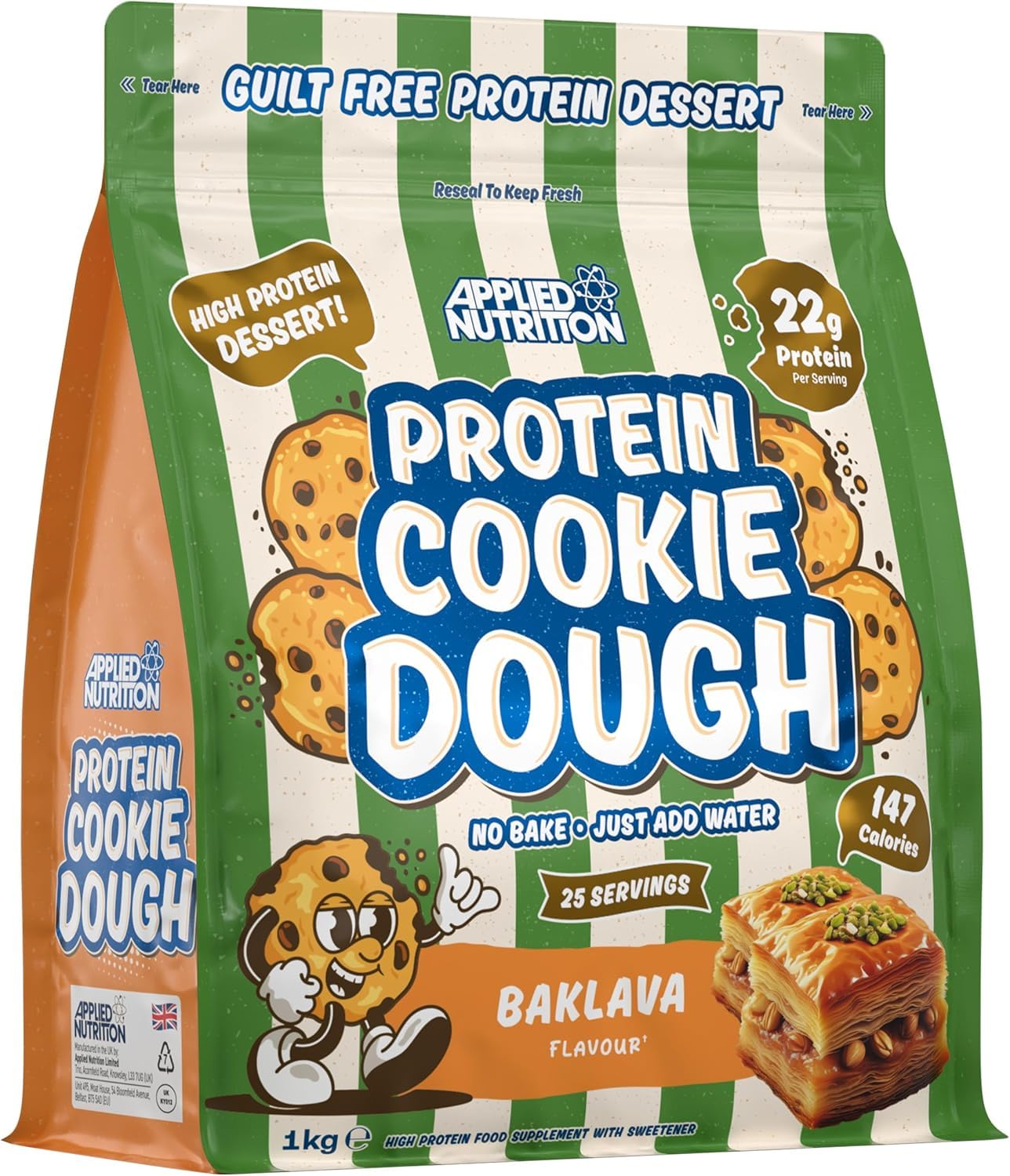 Applied Nutrition Protein Cookie Dough 1kg – High Protein Snack, Over 22g of Protein Per Serving, Ready-to-Eat– Low Calorie, Healthy Treat (1kg – 25 Servings) (Baklava)