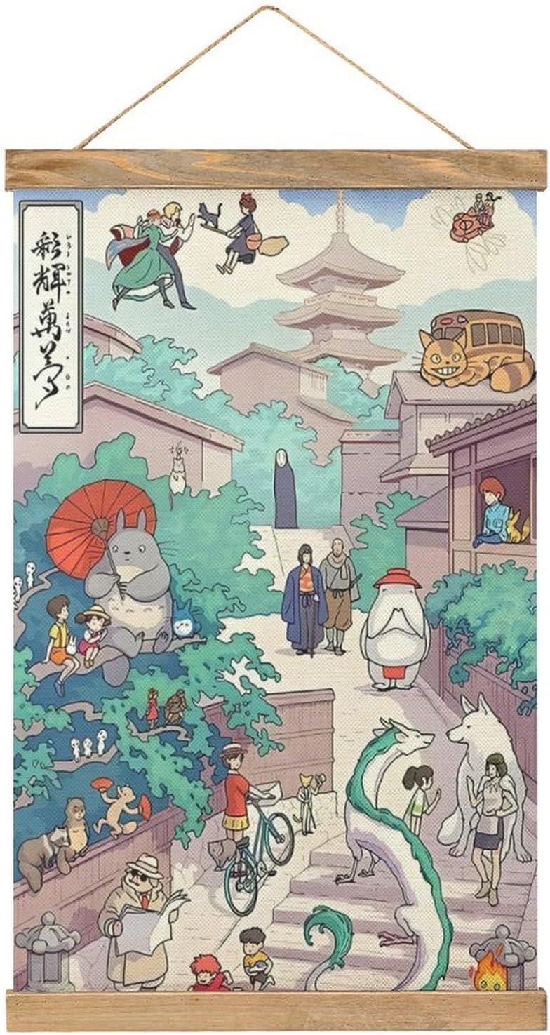 Generic Anime Poster Wall Wood Frame Canvas Poster Wall Art Bedroom Hanging Scroll Ornament Gift 13x20 in, style