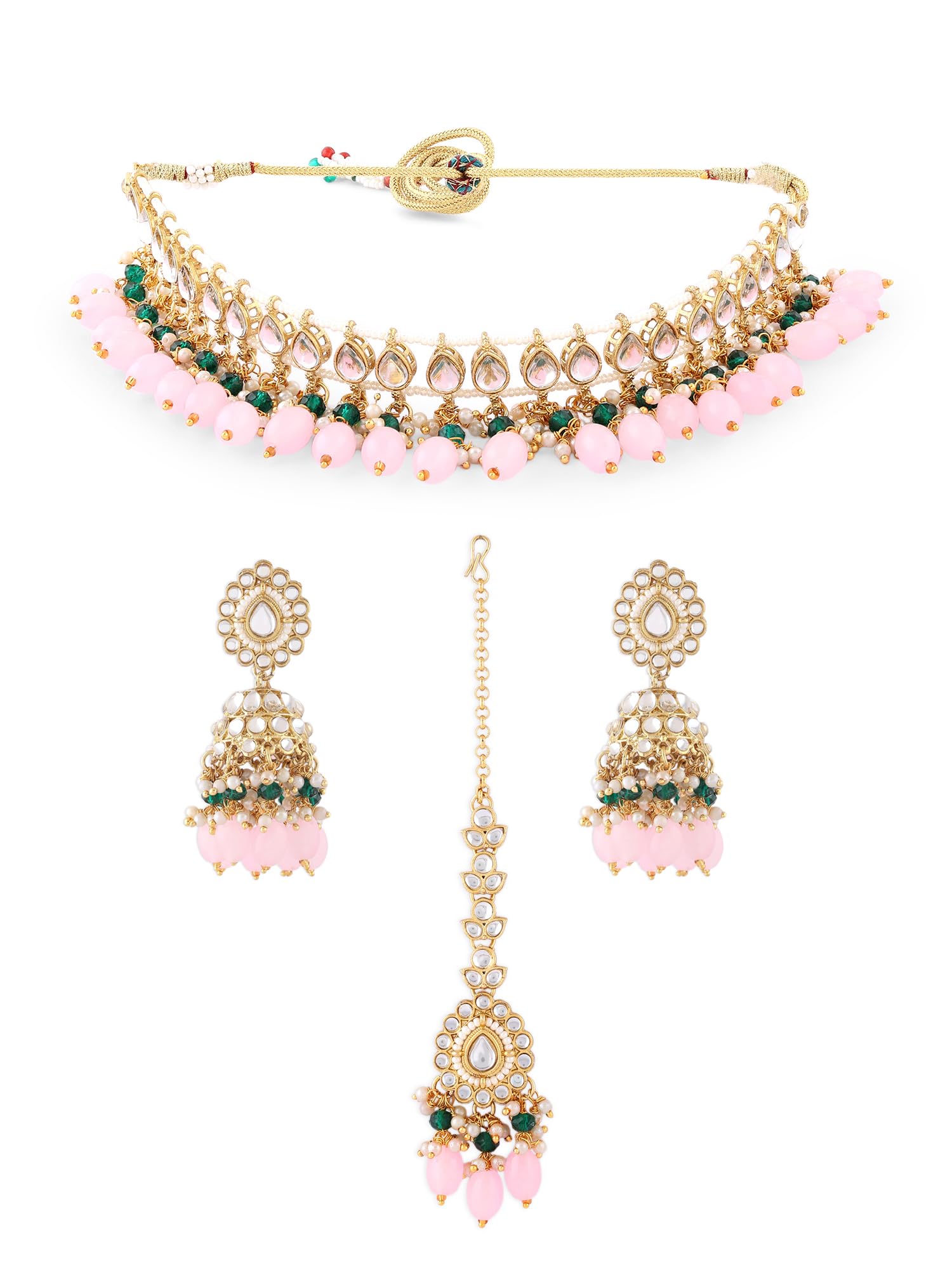 ZAVERI PEARLS Pink & Green Dazzling Kundan Choker Necklace Earring & Ring Set For Women -ZPFK16201 (B0C9Q6GCKP) Amazon Price History, Amazon Price Tracker