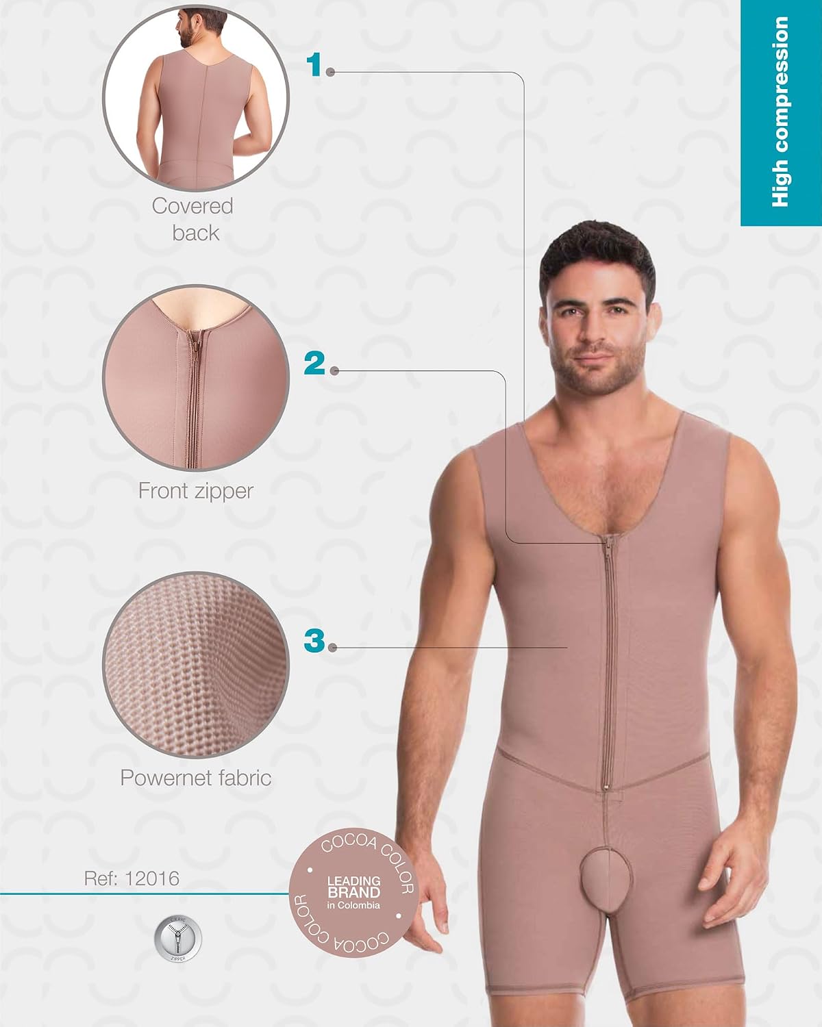FAJAS DISENOS D'PRADA DELIE Faja Colombiana for Men 016 Mens Shapewear High Compression for Men with Frontal Zipper