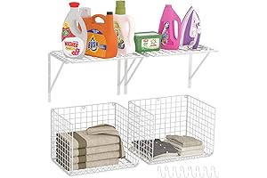 Wall-Mounted Laundry Room Shelving with Drying Rack and Hooks