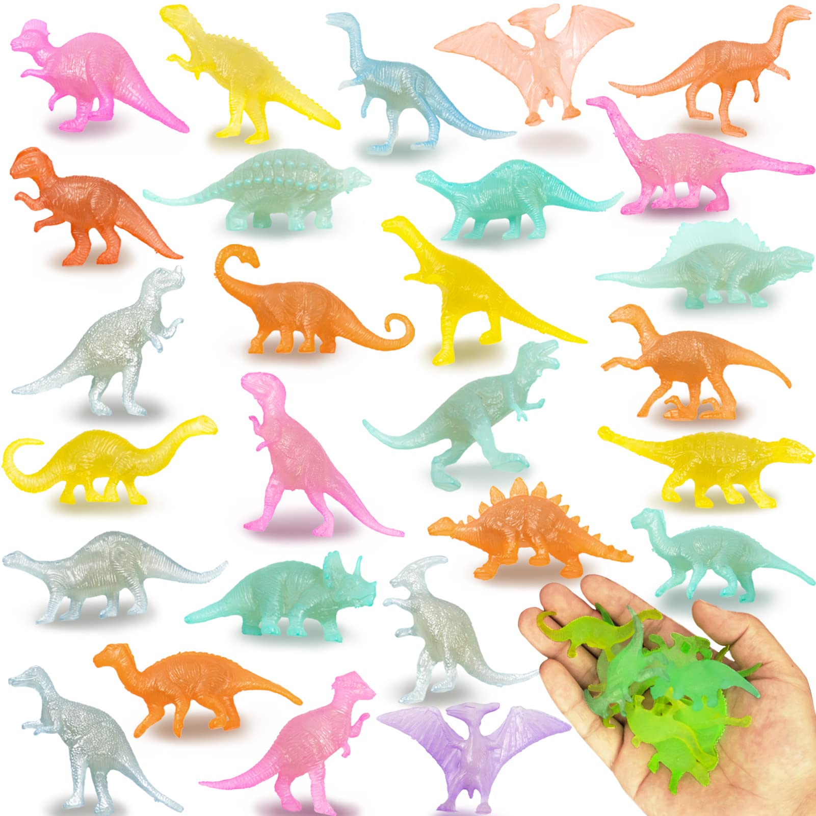 80Pcs Mini Dinosaur Figures Toys Glow In the Dark Small Plastic Dinosaur Toy Set Tiny Dinosaur Glowing Party Favor for Toddler Christmas Birthday Party Goodie Bag Filler Kid Easter Basket Stuffer