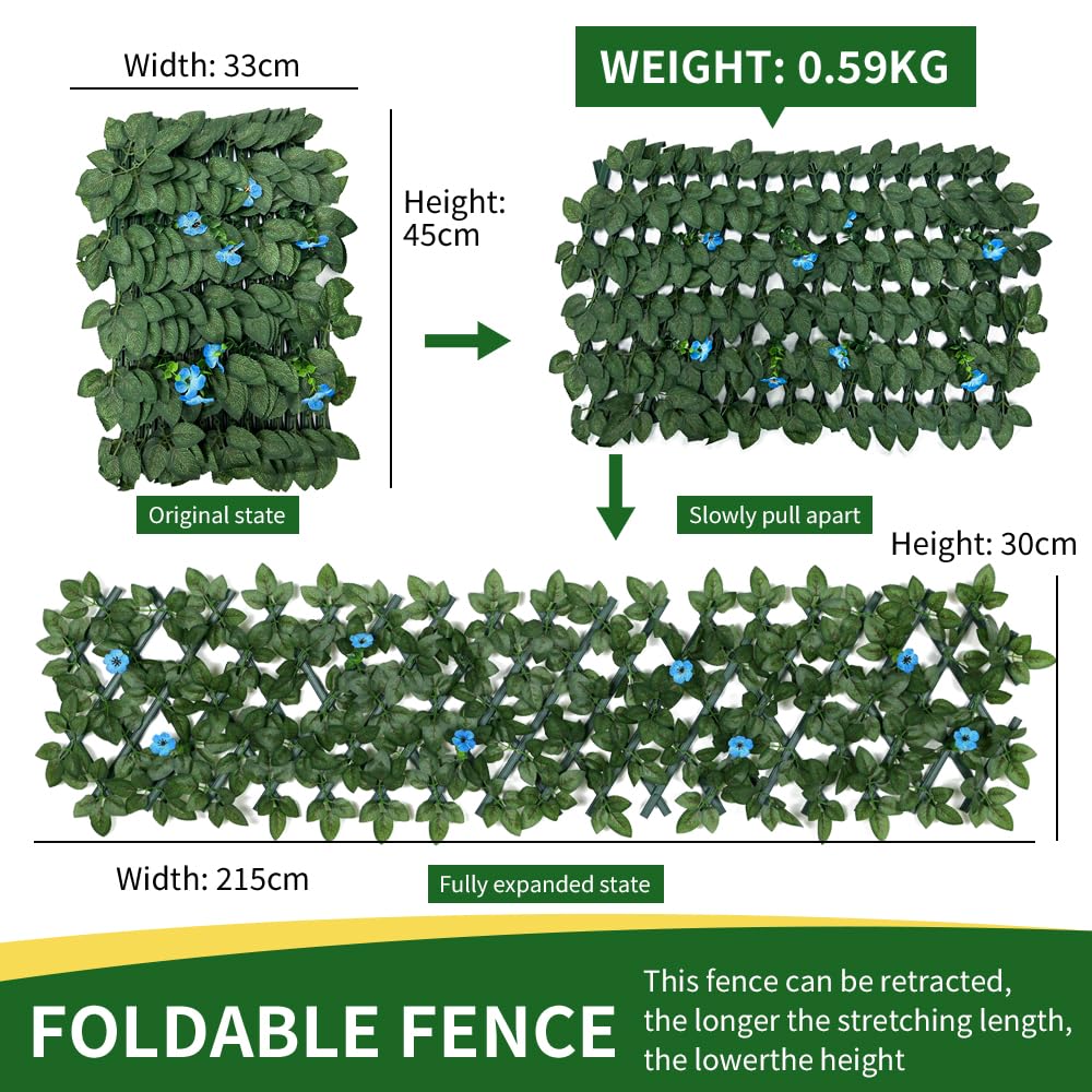 Expandable Garden Fence Screening Panels with Flower - Privacy Screen, Blue Flower - Image 4