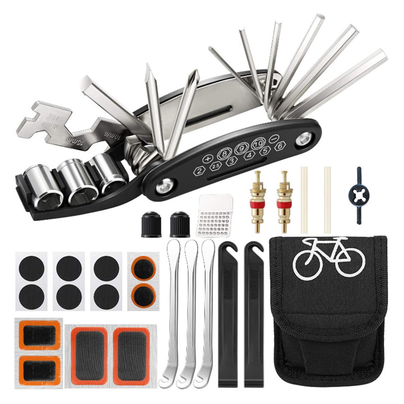 16-in-1 Bike Tool Kit, Portable Bycle Puncture Repair Kit, Multifunction Repair Tools for Road & Mountain Bicycles