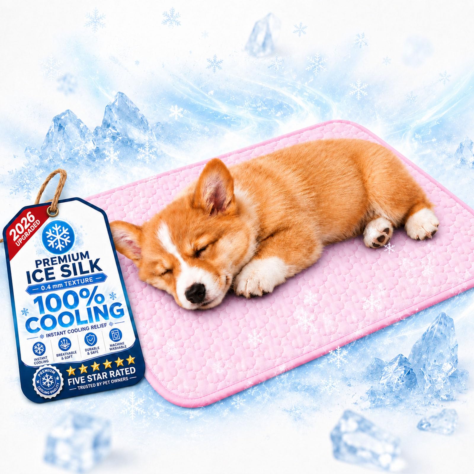 Pressure Activated Cooling Mat for Dogs XL, Washable Ice Silk Self Cooling Dog Mat, Breathable Non Slip Pet Cooling Pad for Large Dogs, Cats, Crates, Sofa, Car，pink：XS(40 * 30cm)