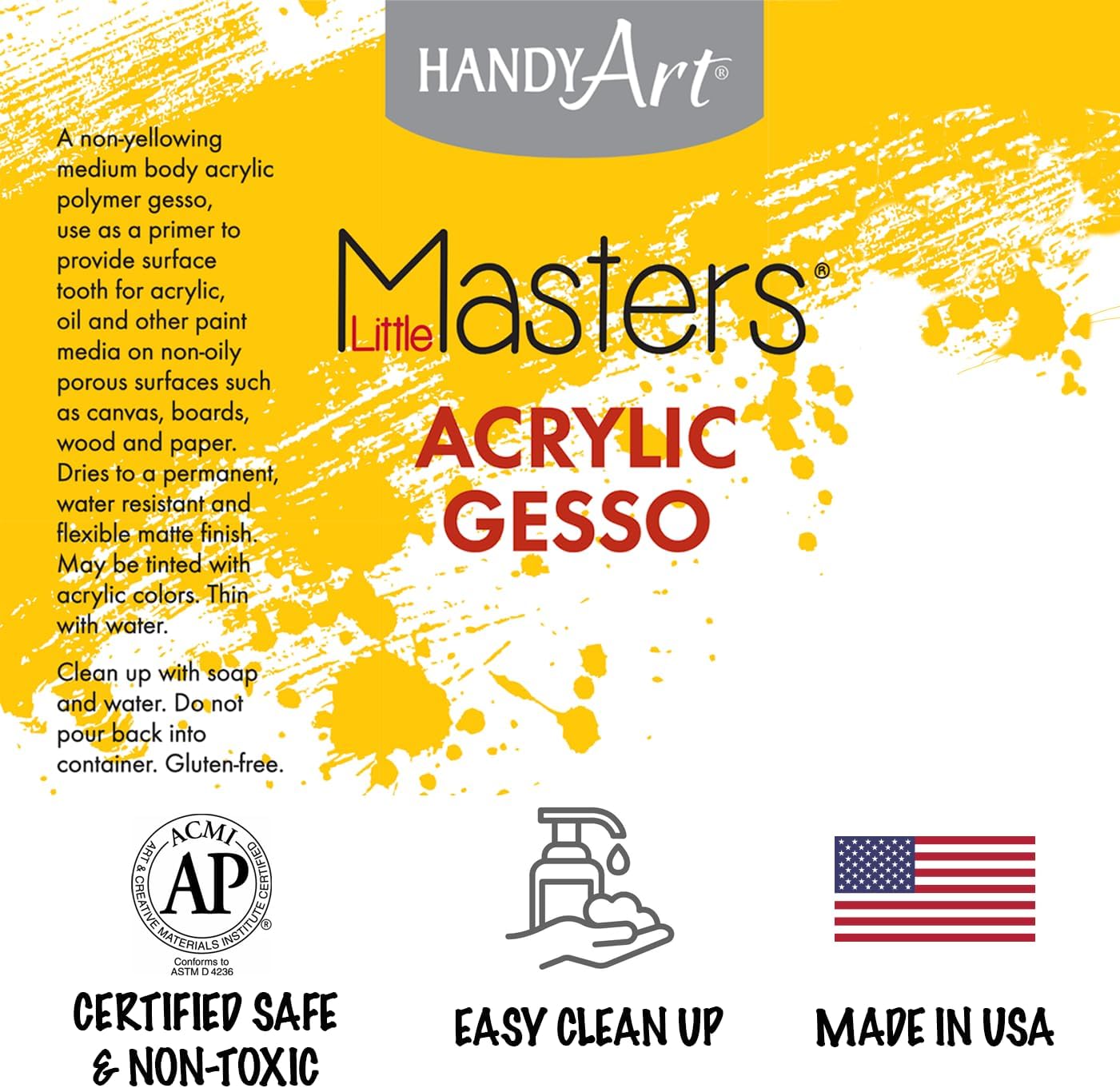 Handy Art Little Masters White Gesso, 1 Gallon (128 oz) Bulk, Acrylic Primer for Canvas, Wood & More, Made in USA, AP Non-Toxic, Allergy Friendly, Prepares Surfaces for Painting