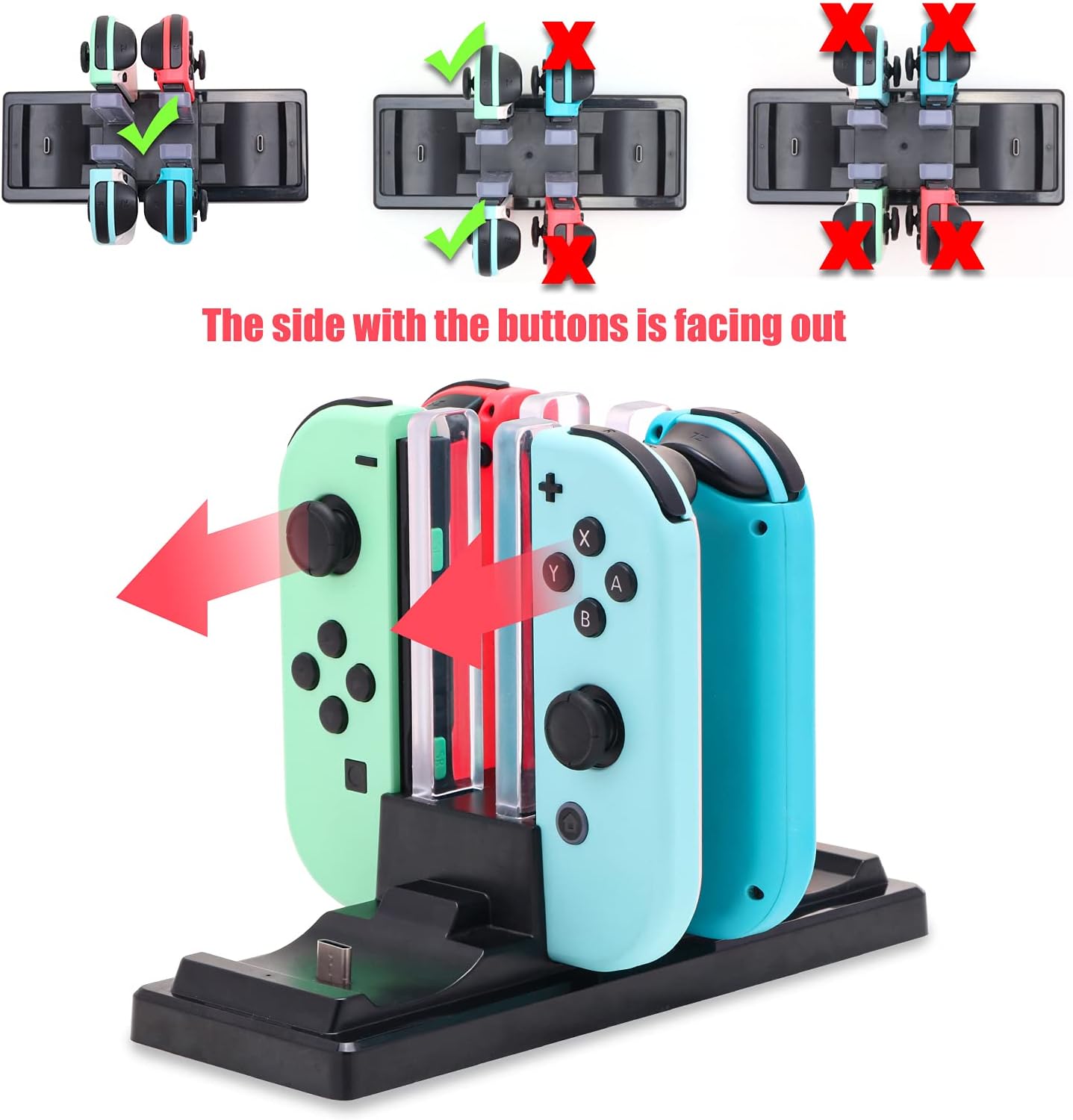 Controller Charger Dock for Nintendo Switch, 6 in 1 Charging Station for Nintendo Switch Joy-Con Controllers and Pro Controllers Black