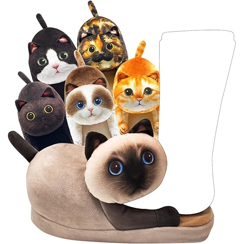 Funny Fuzzy Cat Slippers for Women,Bedroom Fluffy House Shoes,Cute Animal Slippers Indoor and Outdoor ,Kawaii Slippers,Soft Non-Slip,Cat Gifts for Cat Lovers,Christmas Cat Gifts for Girls/Mom/Men