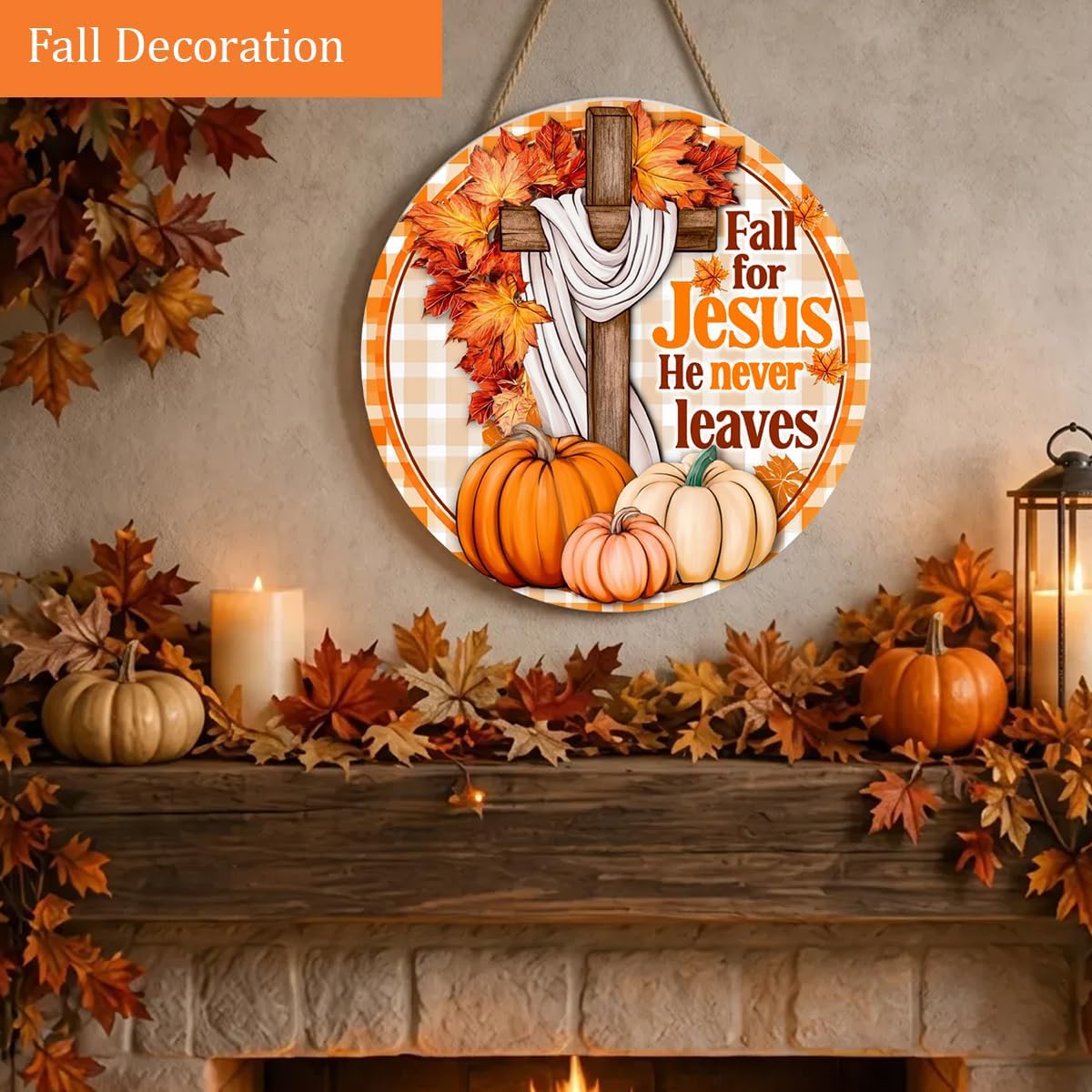 Fall for Jesus Decorations Door Sign for Home, Fall Christian Pumpkin Sign