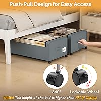 Vista 7 de Webetop 12 inch Under the Bed Storage Bins with Clear Lid, Under Bed Storage Containers with Wheels for Underneath Small Spaces Dorms, Blankets