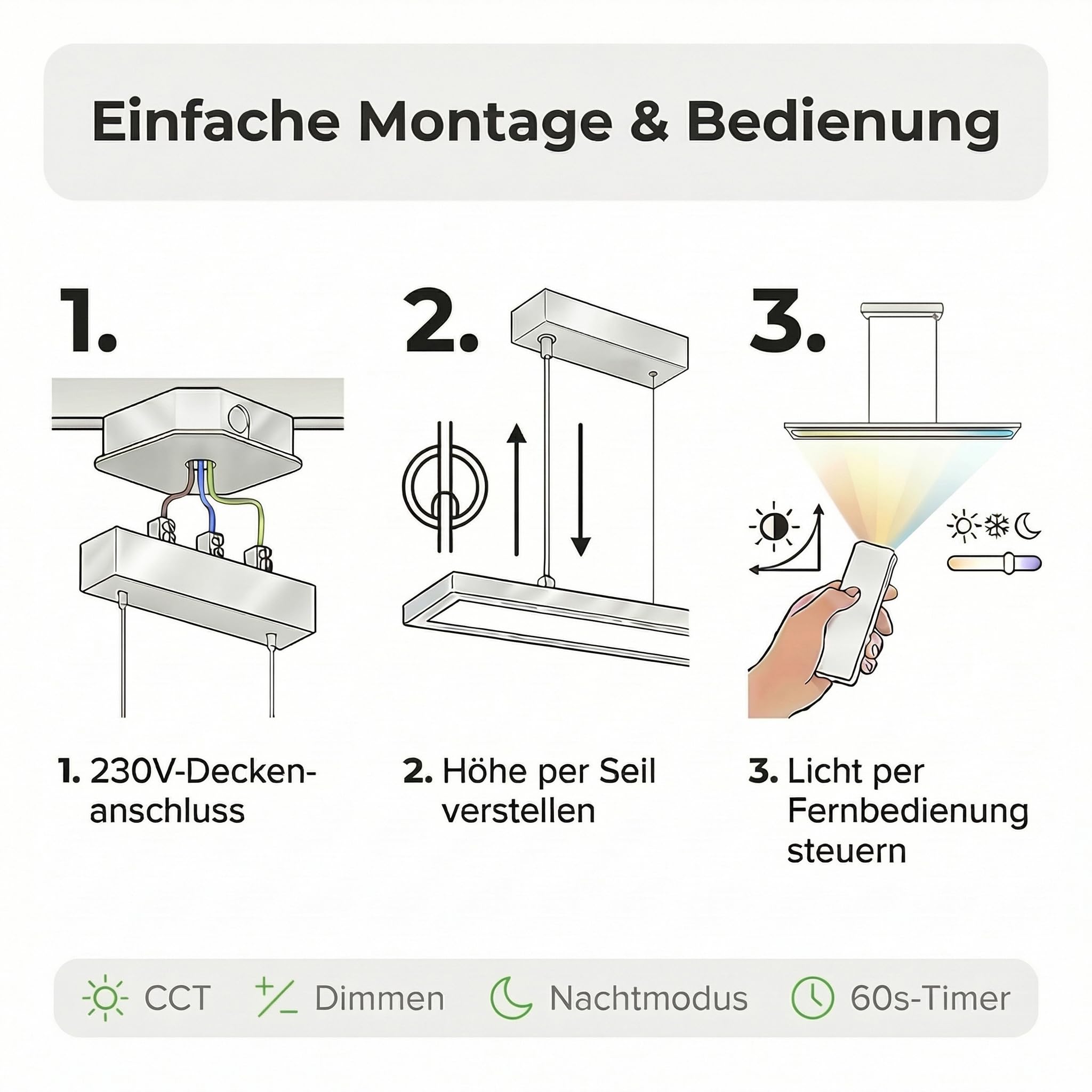 LED Universum Büro-Pendelleuchte OFFICE PANEL UP & DOWN 70/30, 120x20cm weiß, CCT 3000-6000K, 3500lm, dimmbar, mit Fernbedienung, blendfrei UGR<19, hoher CRI>90Ra, flimmerfrei