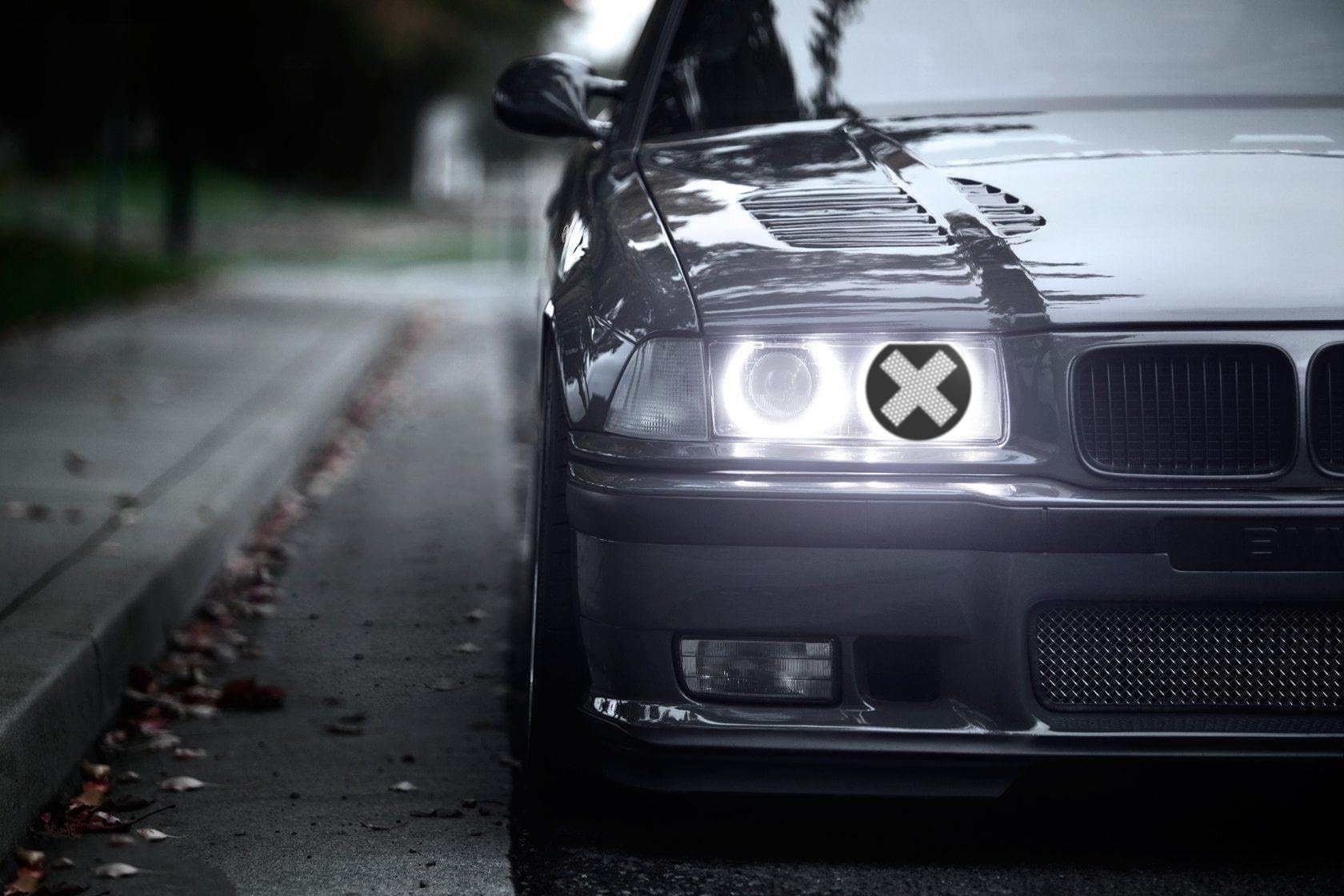 Compatible with BMW E36 Cross Style Black Headlight Decoration Covers | Set of 2 Decorative E36 Headlight Covers, Cross Style, Black, Direct Fit Mod/Tuning Accessory Upgrade