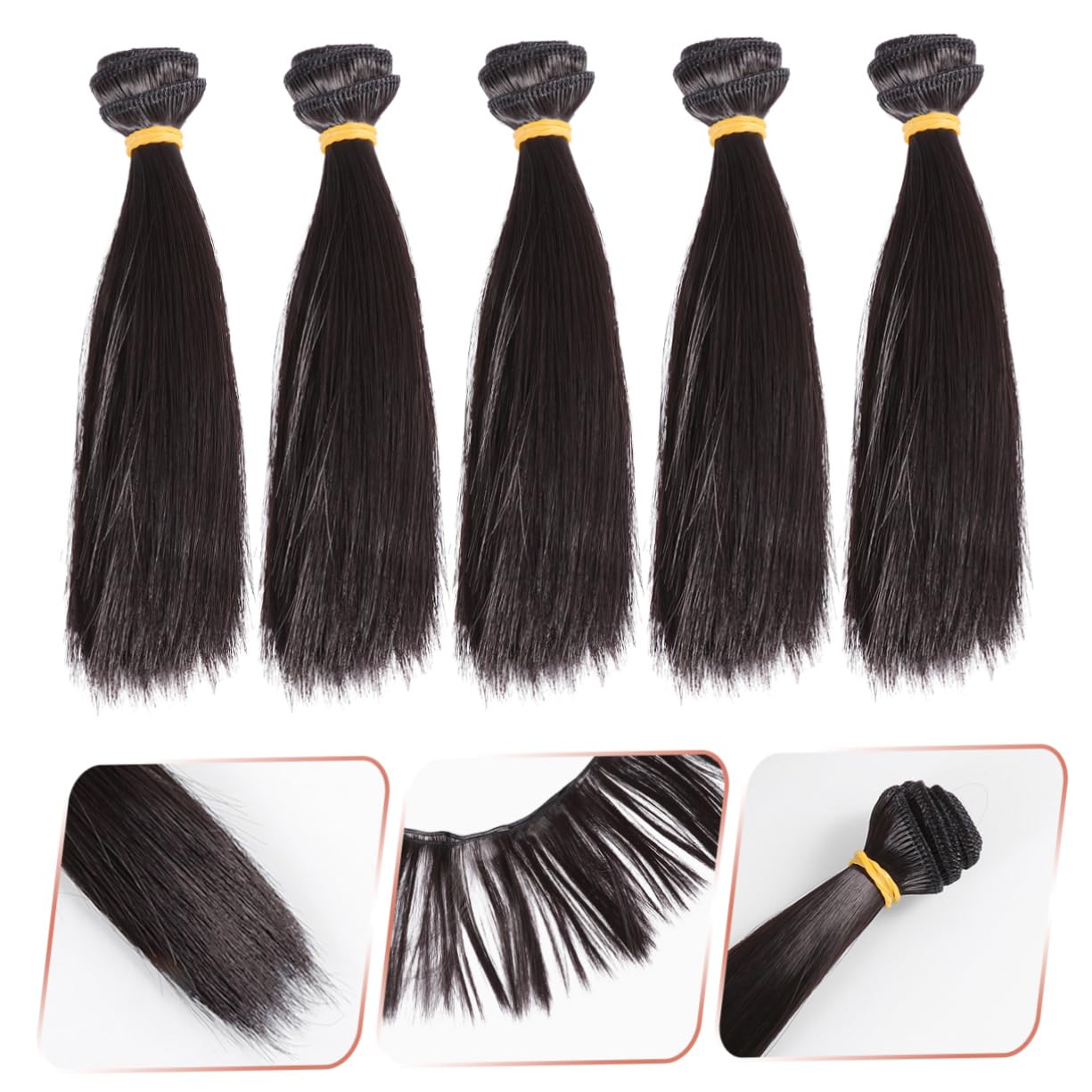 Heat Resistant Straight Hair Doll Mini Wig 5.90X1.18X0.78In Synthetic Hair Wefts for Diy Doll Making Crafts and School Projects