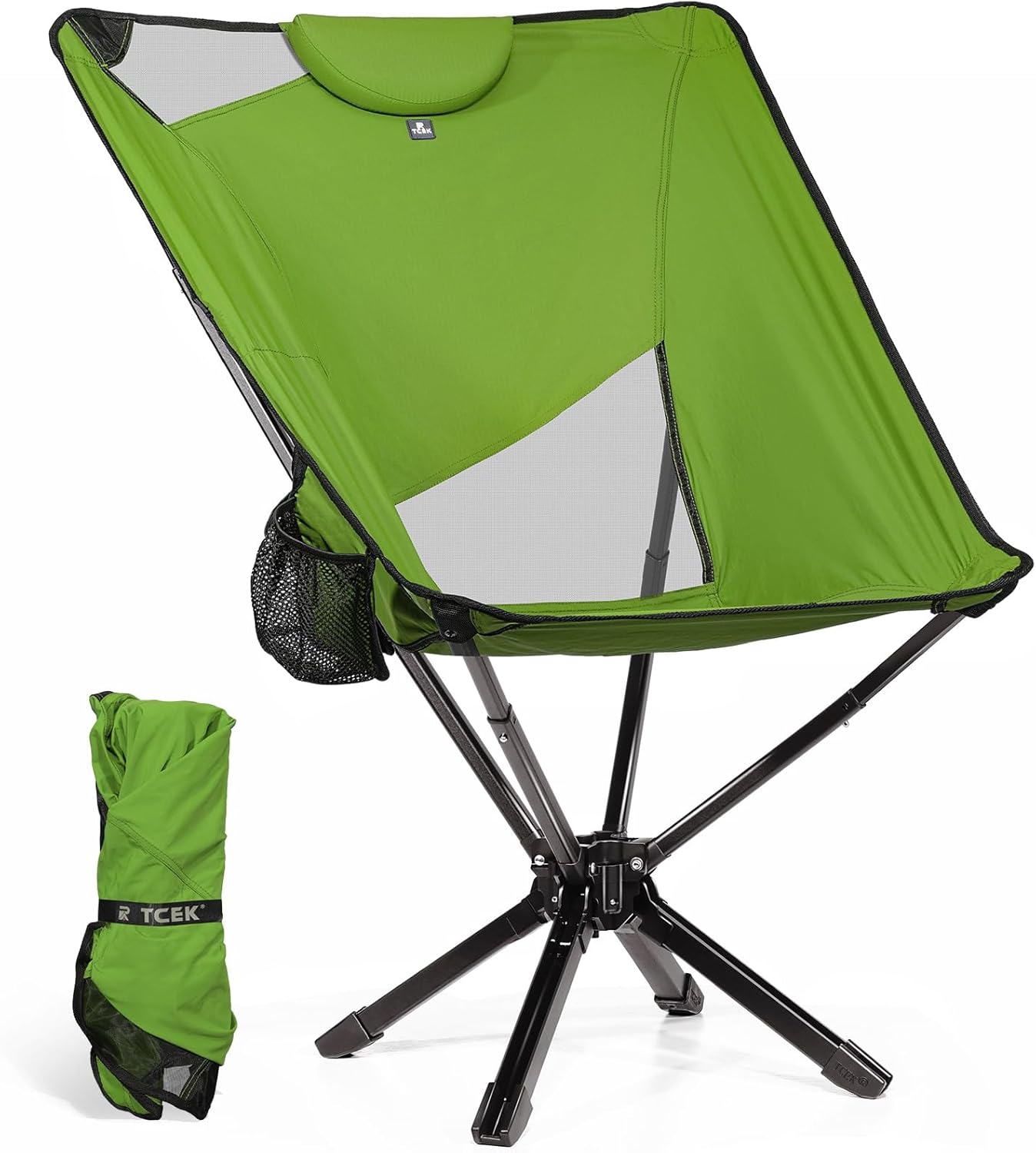 TCEK Portable High Back Camping Chair with Adjustable Height, Small Compact Outdoor Folding Chair for Adults Travel, Riselite Collapsible Lightweight Packable Camp Chairs, Easy Carry and Quick Setup
