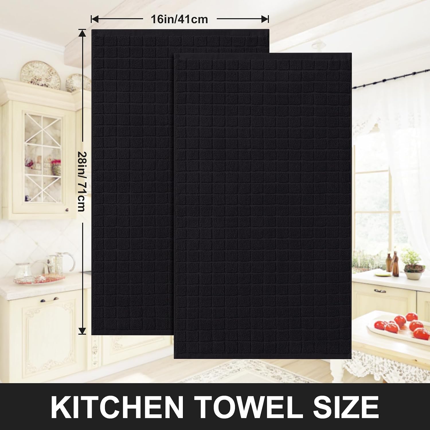 Homaxy Premium Ring Spun Cotton 390 GSM Kitchen Towels, 4 Pack, Black