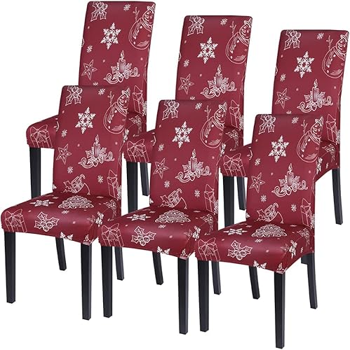 Miniatura 1 de SearchI Juego de 6 fundas para sillas de Navidad, fundas elásticas para sillas de cocina, extraíbles y lavables, fundas para sillas Parsons para