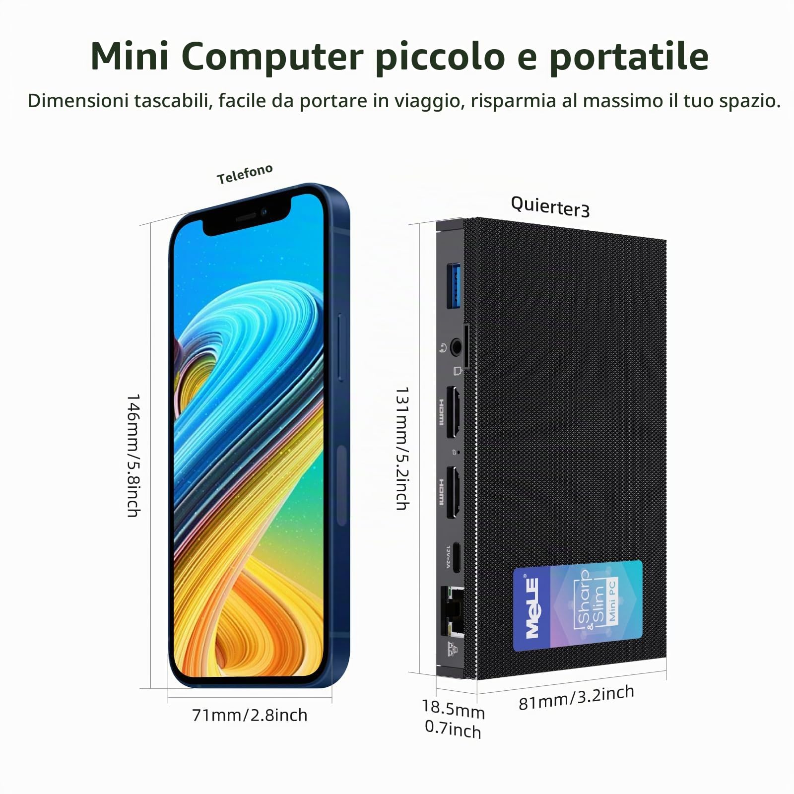 Mele Quieter3Q Mini PC senza ventola N5100 8GB 128GB piccolo desktop