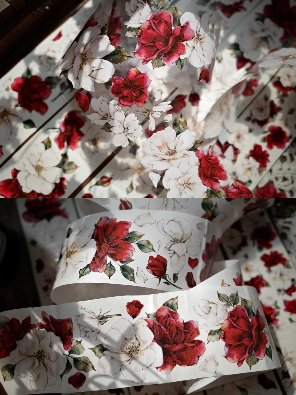 Light Retro Large Flowers washi Tape 5.5cmx6m PET Tape/washi Paper Tape Floral washi Tape for DIY Decoration (PET)