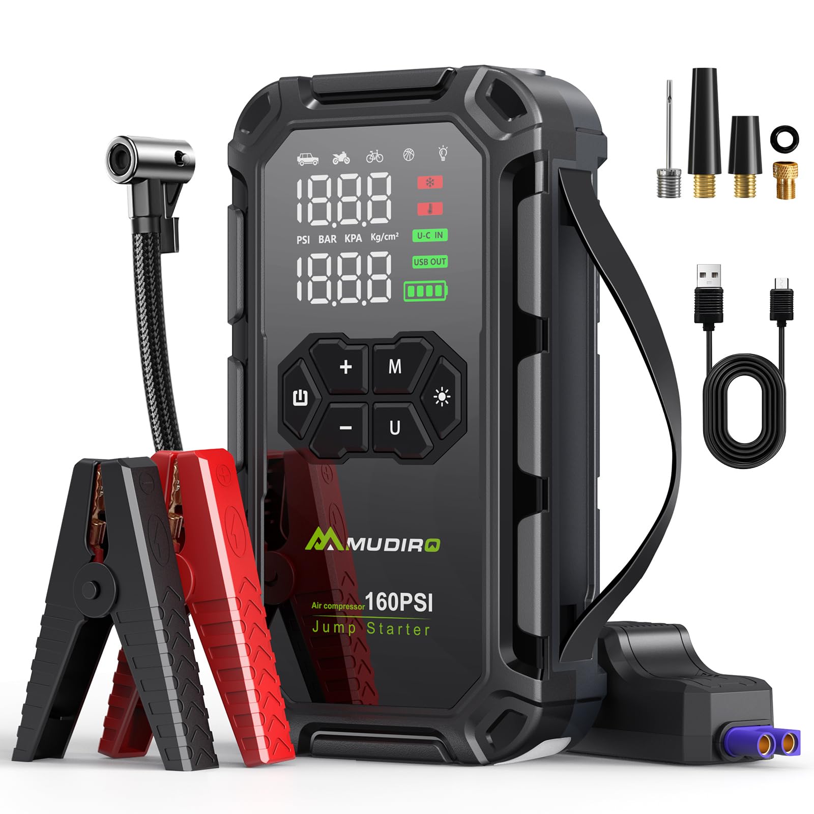 M-JA3 Car Jump Starter with Air Compressor 6000A 160PSI Battery Jumper Starter Portable All Gas 8L Diesel 12V