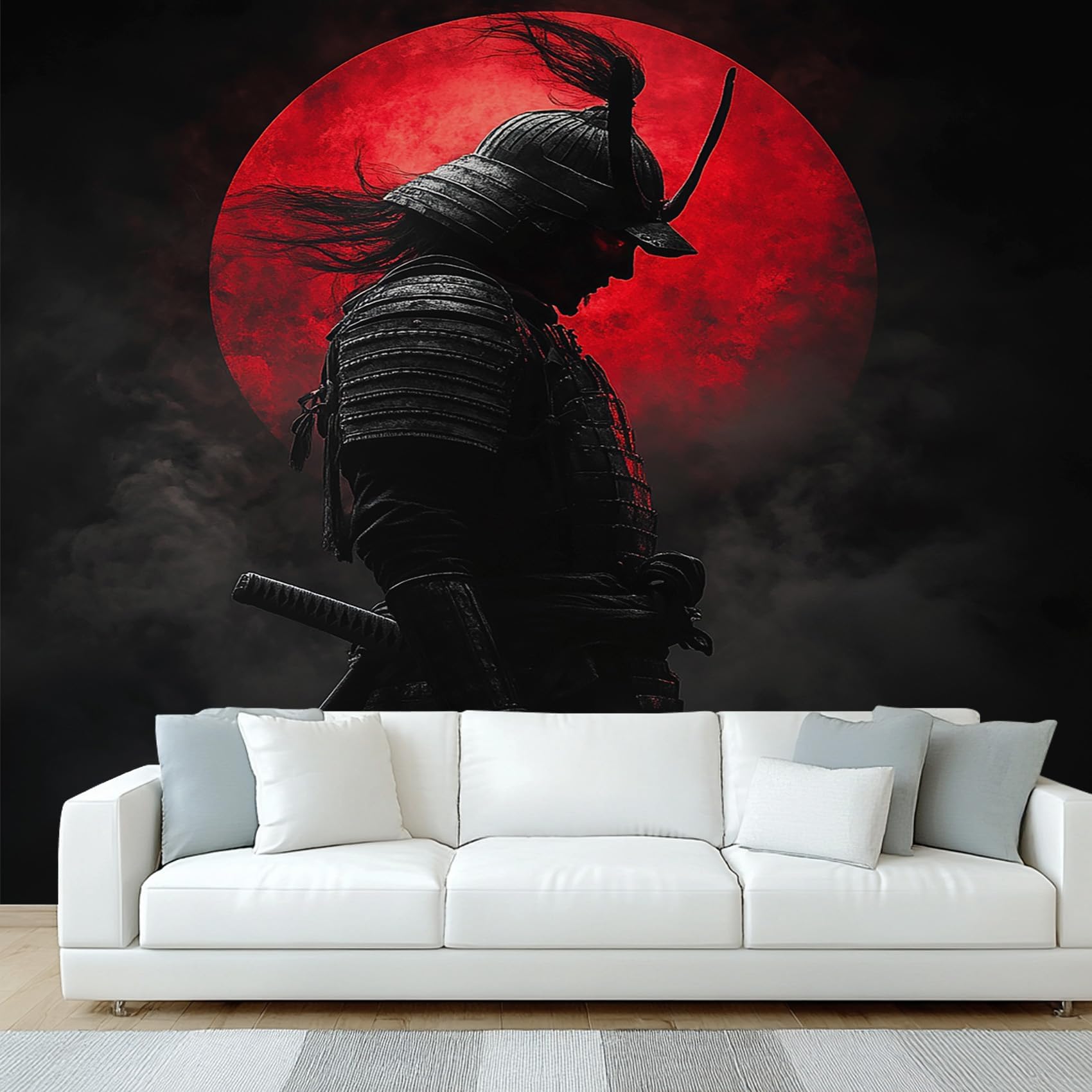 Japanese Samurai Wallpaper, Japanese Bushido Black Asian Wall Mural, Wallpaper for Bedroom Living Room, Home Decor, Photo Wall Paper, 200 x 140 cm W&Q