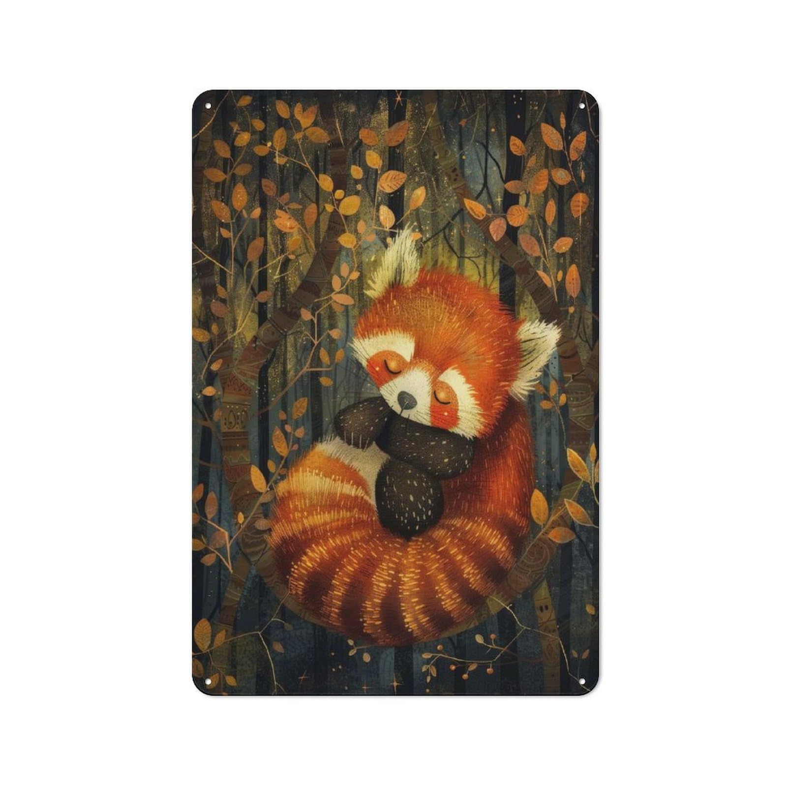Junmoney Sleeping Red Panda Retro Metal Plaque 30X20cm For Lounge Or Reading Corner, Suited To Lounge Decor Fans