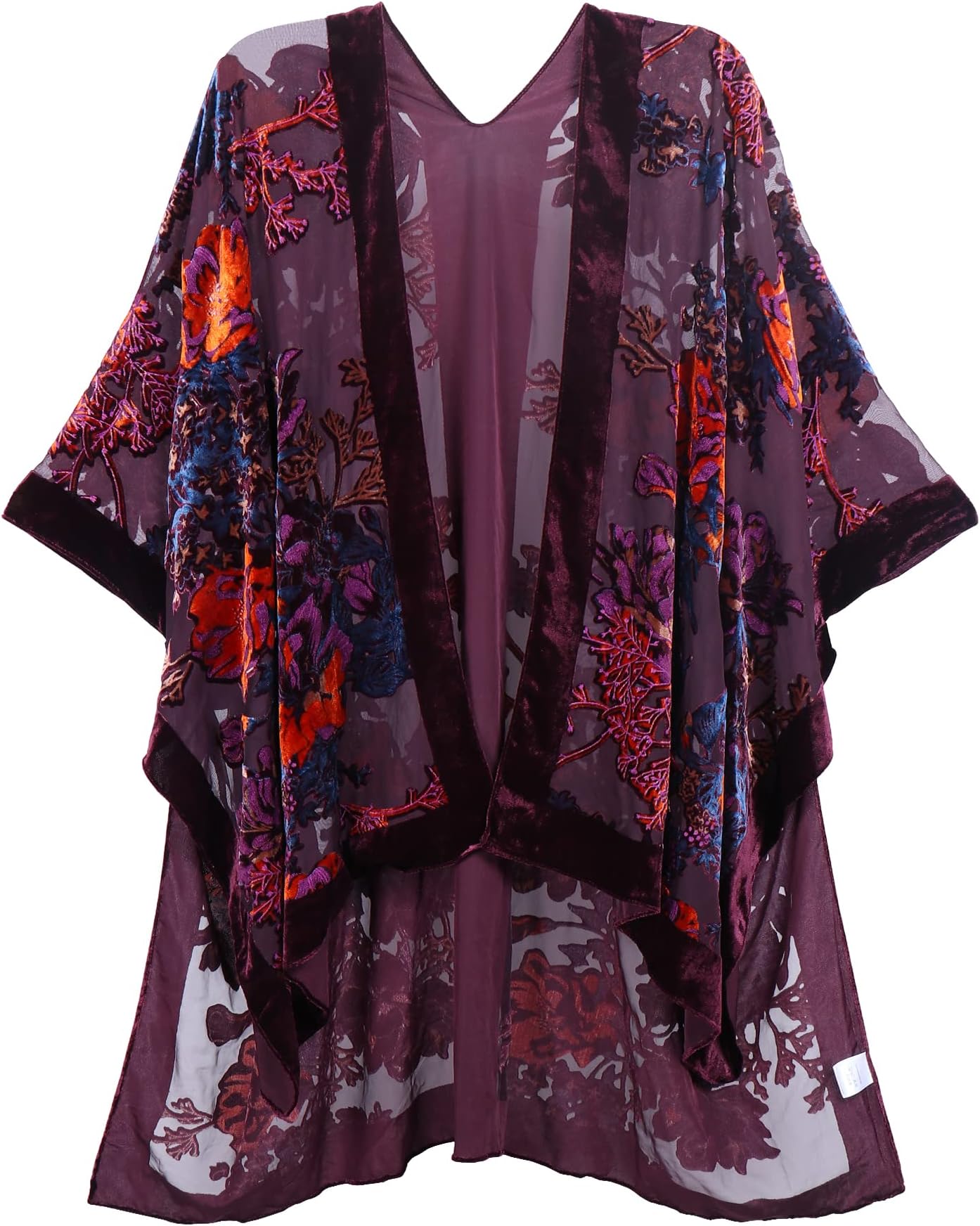 Women's Burnout Velvet Kimono Long Cardigan Cover Up Casual Outfit