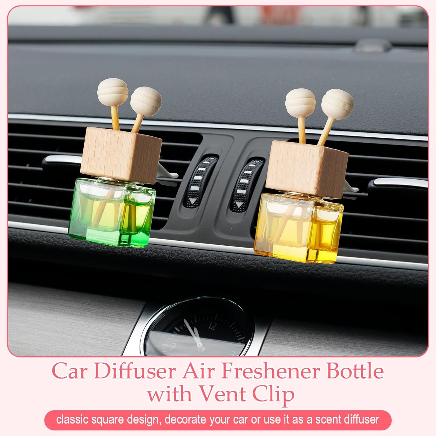 Zubebe 30 Pcs Car Diffuser Bottles Empty Bulk Vent Clip Car Air Freshener Diffuser for Essential Oil Perfume Glass Bottle with Wooden Caps Stick Fragrance Ornament (Colorful)