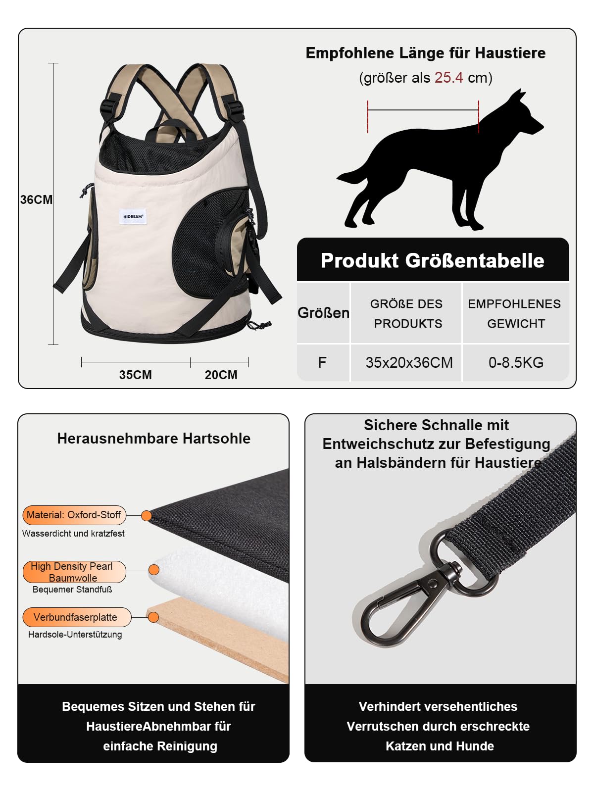 Hundetragerucksack，Hund Tragetasche für Kleine Mittelgroße Hunde und Katzen，Hunderucksack bis 8.5kg，Atmungsaktiv und Bequem Haustier ，Tragbar Reisetasche mit Hiking Travel Outdoors，Beige
