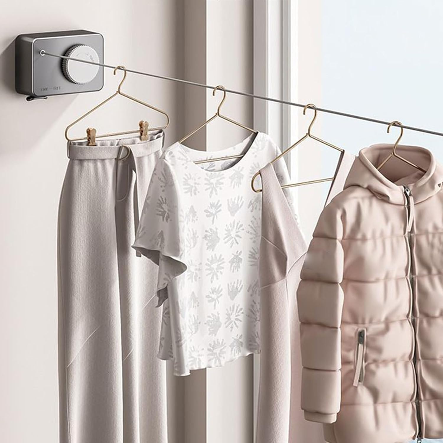 Retractable Laundry Line Indoor | 15.7ft Non-Drill,Retractable Clothes Line Indoor Outdoor,for Travel Balcony Bathroom Shower Room Dorm T-Shirt Sweater Bath Towel