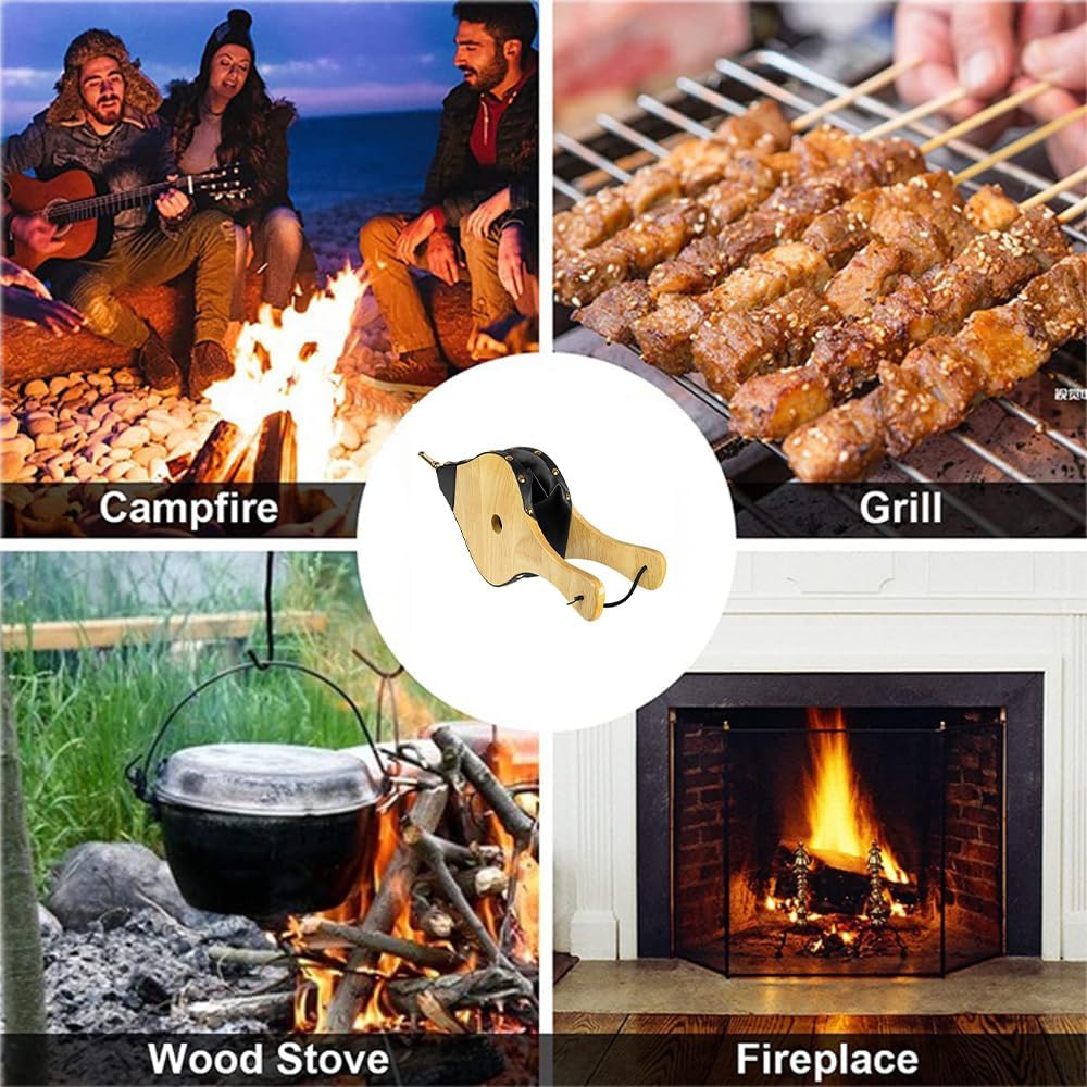 Fireplace Bellows Indoor 17x 7.5 Large Wood Fire Blower with Hanging Strap BBQ Grill Chimney Hand Bellow Pump