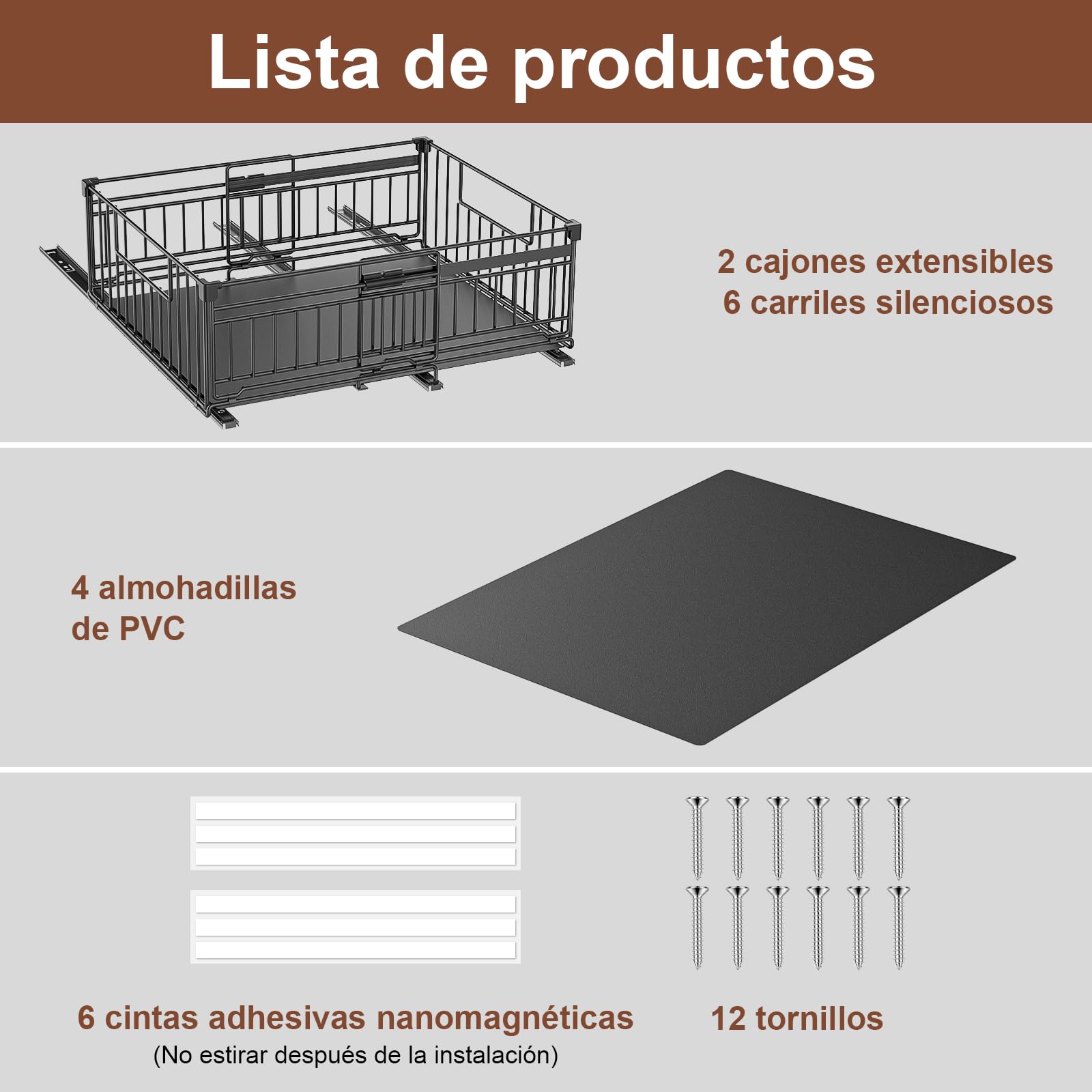 2 Piezas Cajones Extraibles para Cocina Bandeja Extraible Armario cajon Telescopico Cocina,Ancho Ajustable 32.5-50cm,Para Almacenaje y Organizador en Hogar Negro