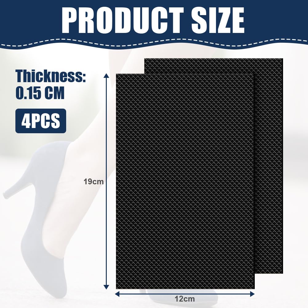 Flintronic 4 protezioni antiscivolo per suole per scarpe, autoadesive, antiscivolo, per riduzione del rumore, suola fai da te per tacchi alti, stivali per scarpe (nero)
