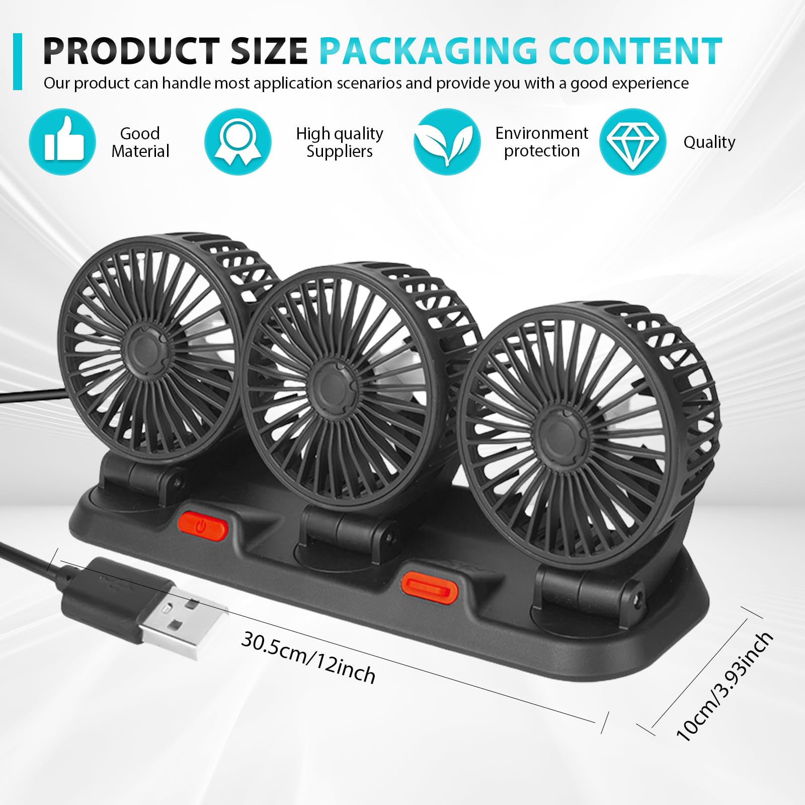 BORDEAG Ventilatore Elettrico per Auto,360°12V 24V Ventilatore USB Auto Portatile,Ricaricabile Ventilatore da Tavolo Silenzioso,Ventola Clip-On Regolabile per Camper,Camion,Berlina/SUV/RV/Barca