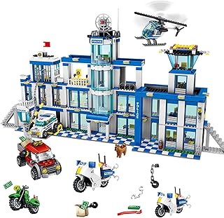 City Police Station Building Toy Set for Kids,Boys,andGirls,1397 Pieces City Police Station Building Set,MOCREAR Police Station Mobile Command Center Building Blocks Kit Roleplay Toy Gifts (Blue)