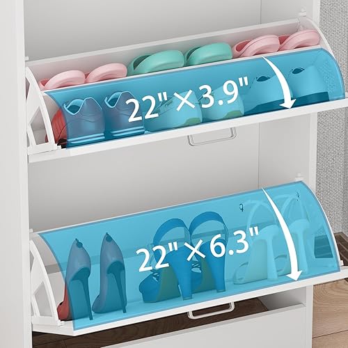 Vista 31 de Armario de almacenamiento de zapatos con 3 cajones abatibles, gabinete delgado para zapatos para entrada, organizador de zapatos oculto, moderno