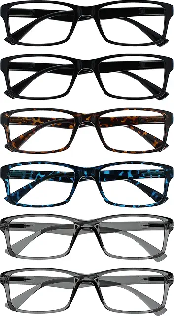 Gafas de Lectura Opulize Rrrrrr92-p +2.00 - Pack de 6 Negro - Óculos Graduados Homem/Mulher