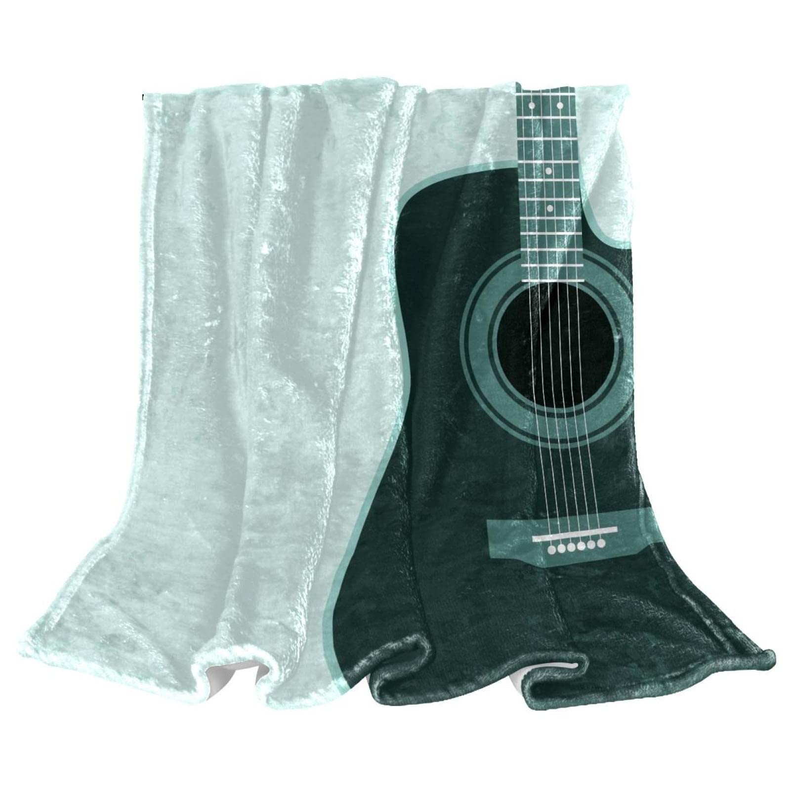 Couverture polaire imprimé guitare verte plaid décoratif de literie