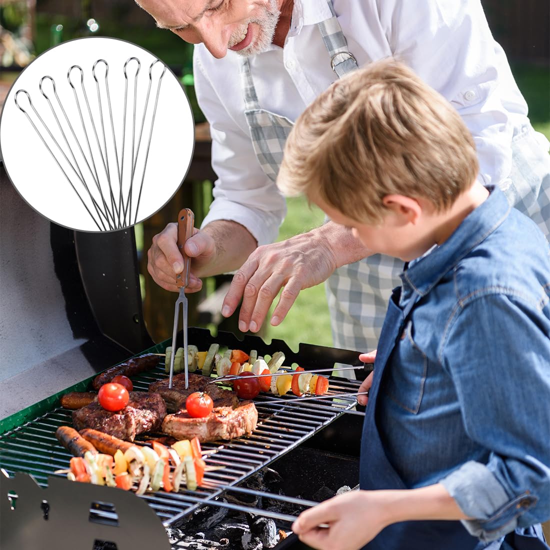 Brochettes Barbecue 28cm Acier Inoxydable Double Dents 12 Pièces