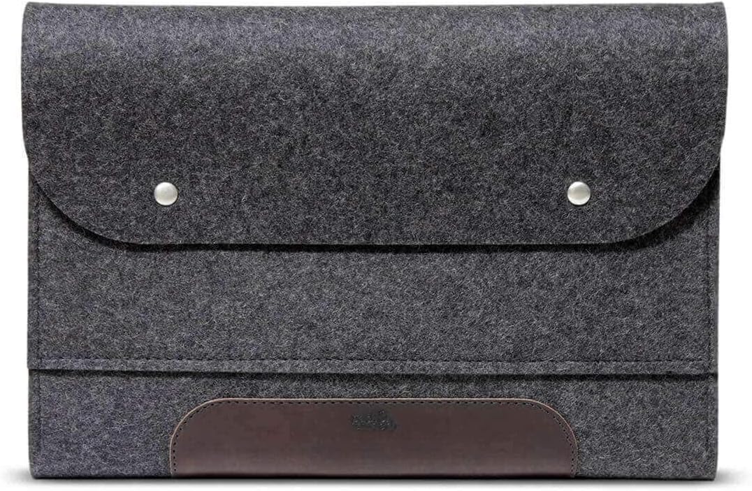 Pack & Smooch Corriedale L Laptop Sleeve | 100% Merino Wool Felt & Vegetable-Tanned Leather | Gray/Light Brown | Fits Laptops up to 16" (Designed for MacBook Pro/Air)