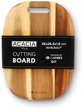 Daniks Acacia Wood Cutting Board, 14x10 in Extra-Thick, Heavy-Duty Chopping Board for Kitchen, Meal Prep & Serving