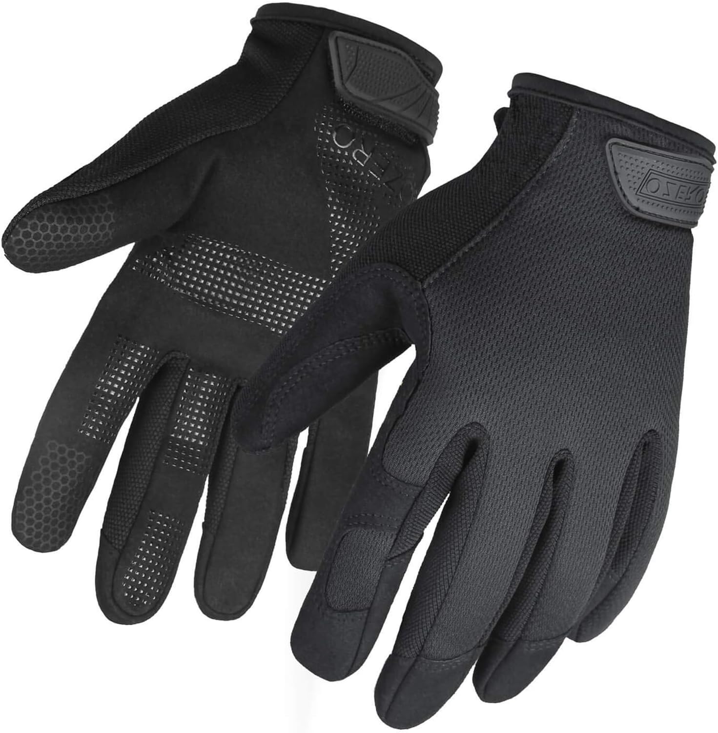OZERO Work Gloves Men Women, Mechanic Gloves with Touchscreen Grip, Synthetic Leather Palm, Breathable Flex Fit, EN388 Tested