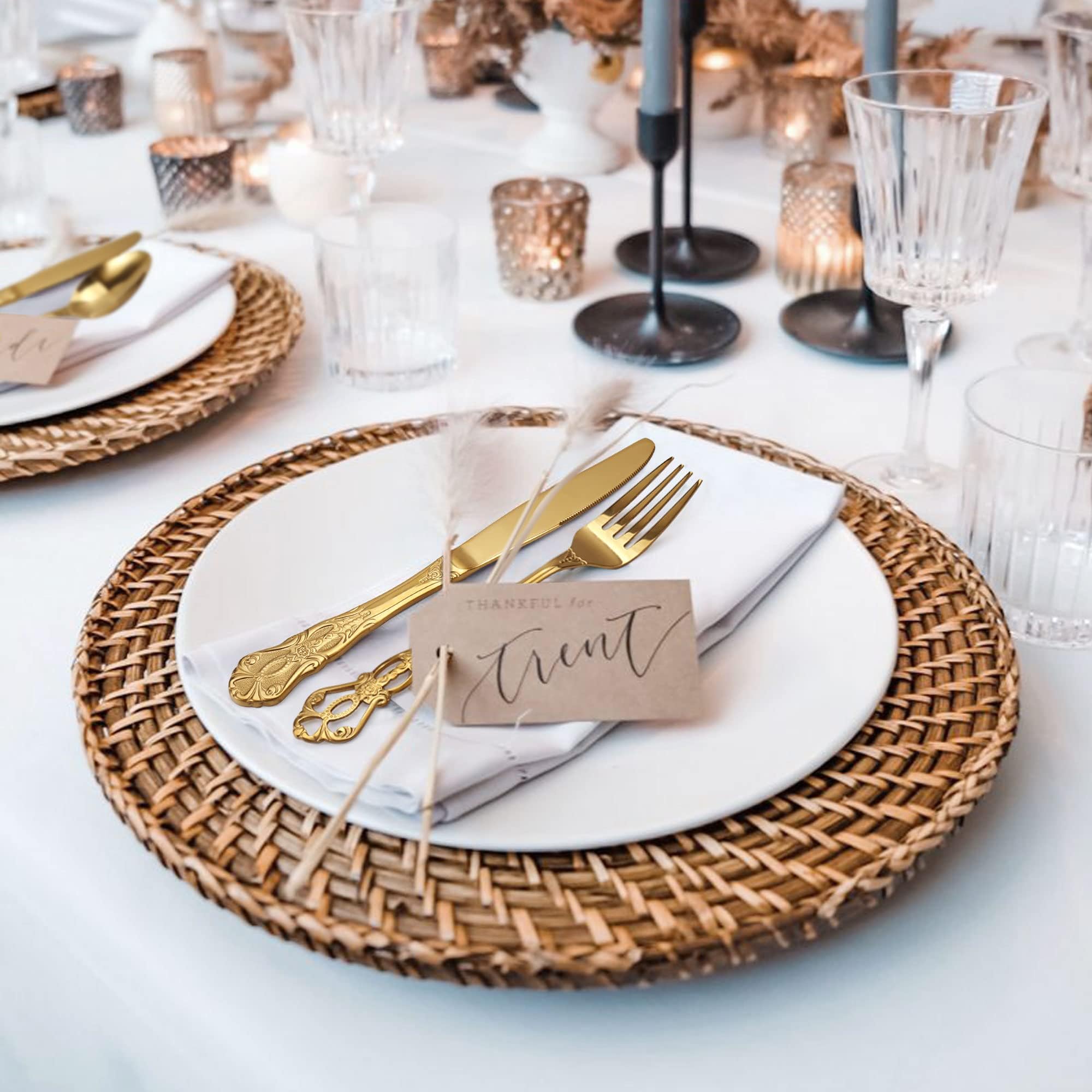 Besteck Set, Goldenes Besteck 60-teilig, Besteck Set 12 Personen aus Edelstahl, Vintage Palast-Stil Besteck Gold Spülmaschinenfest & Hochglanzpoliert Besteckset für alle Anlässe, Geprägte Griff