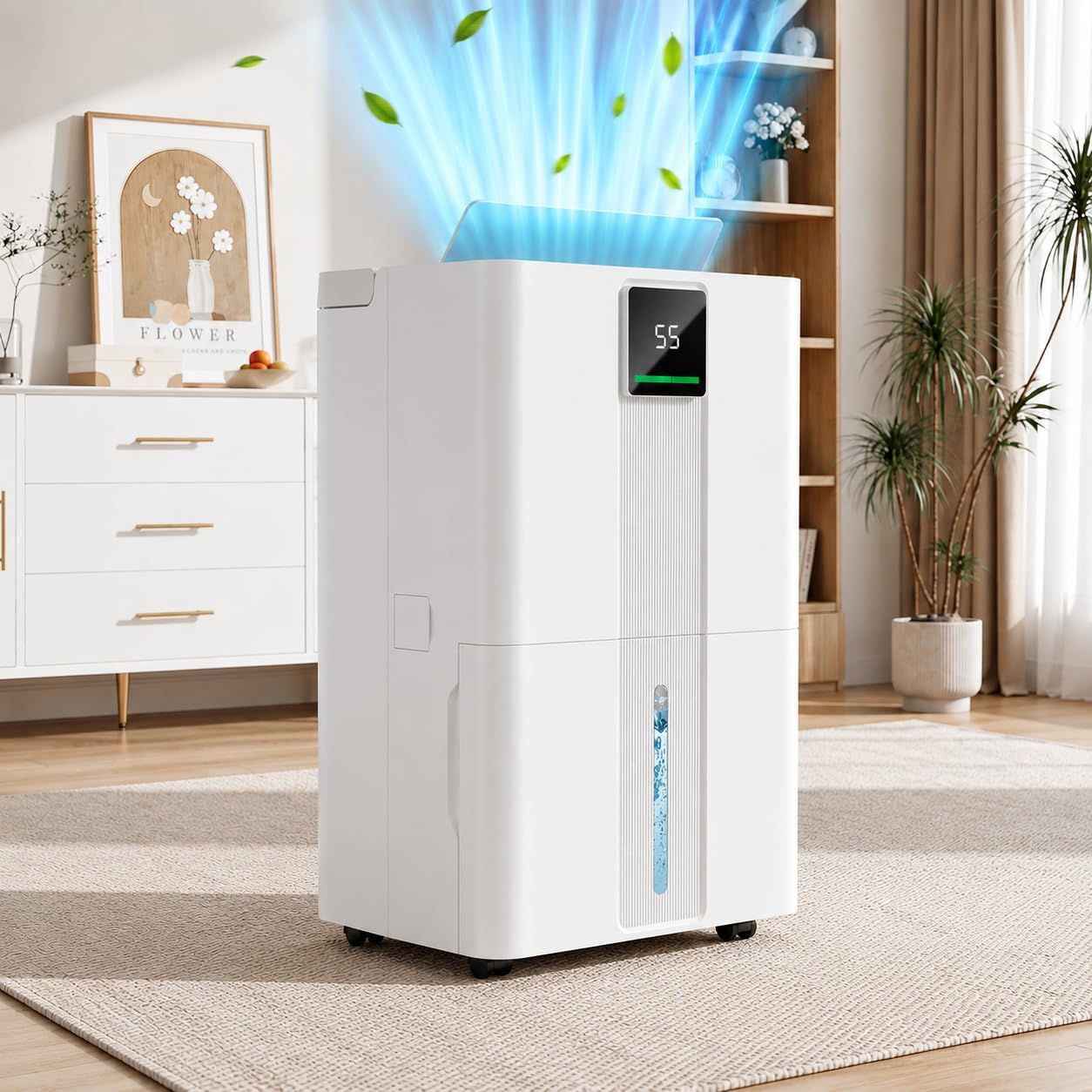 Uthfy 100 Pint Dehumidifier for Home & Basement, 6000sq.ft Dehumidifier with Drain Hose, Detachable Water Tank, Smart Humidity Control, Dual LED Display, Wheels & Handle for Large Room, Off White 10 71fb6uIRAlL. AC SL1254