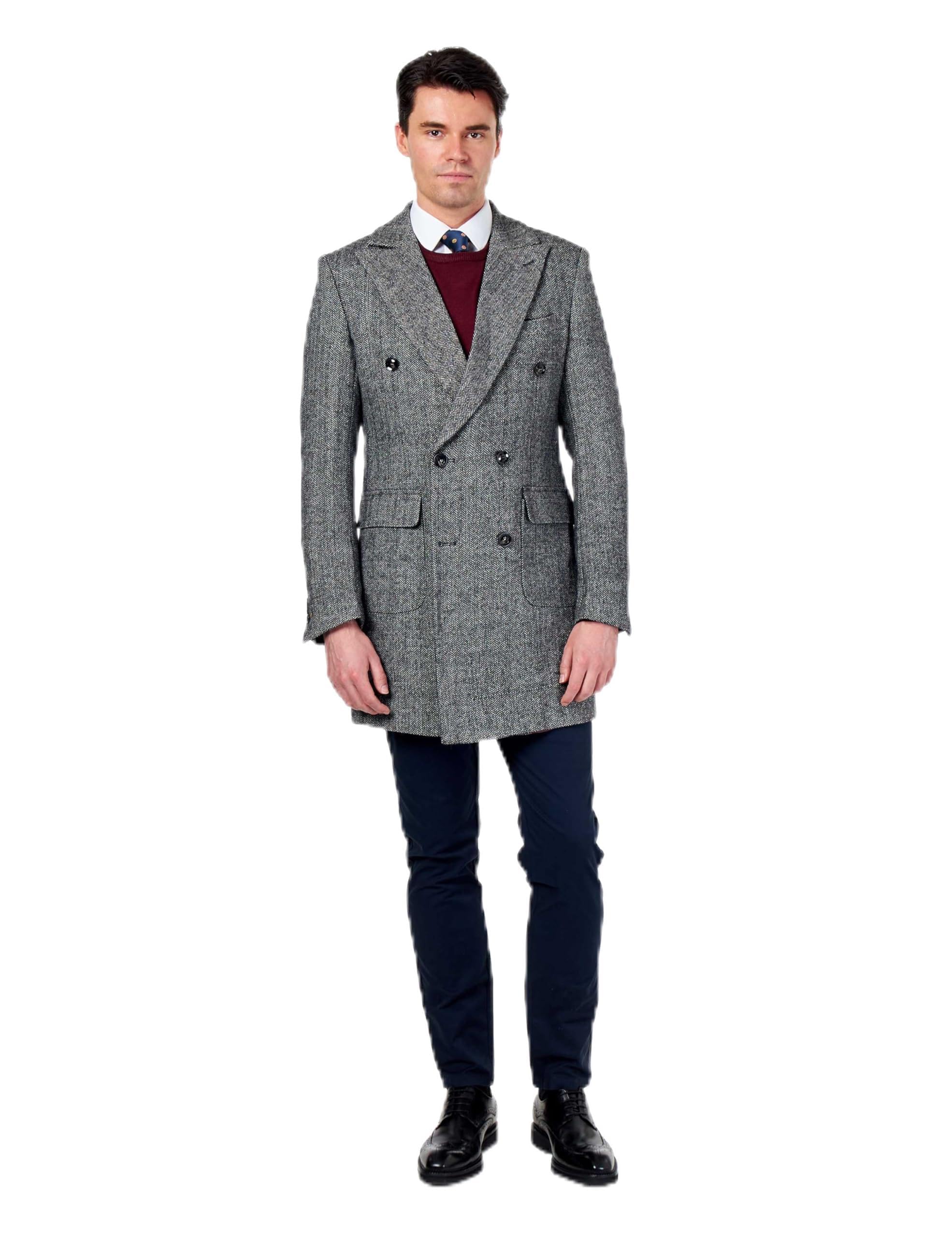 Xposed Men's Grey Kepler – Double Breasted Wool Rich Herringbone Coat [Coat-Kepler-38]