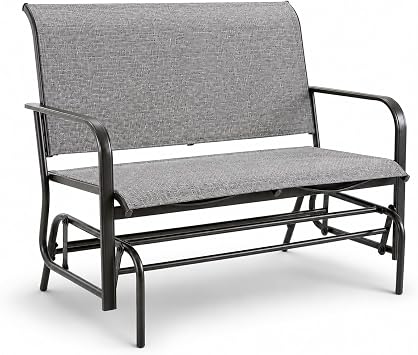 JY QAQA 2-Person Outdoor Glider Bench, Breathable Fabric Patio Double Rocking Loveseat, Smooth Gliding Chair with Powder Coated Steel Frame for Porch Backyard Garden Deck, Gray