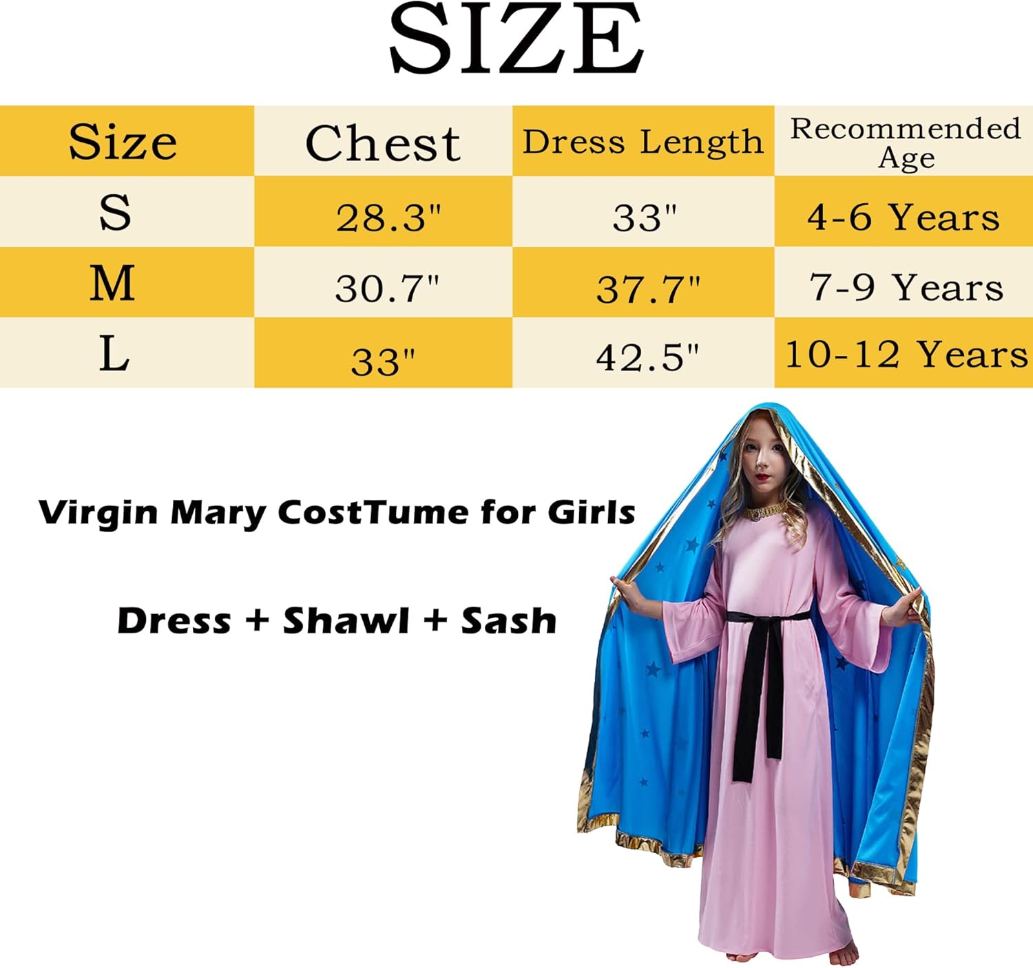 Saint Costume Kids Virgin Mary costume for Girls Saint Costume Girls Halloween Costume - Image 7